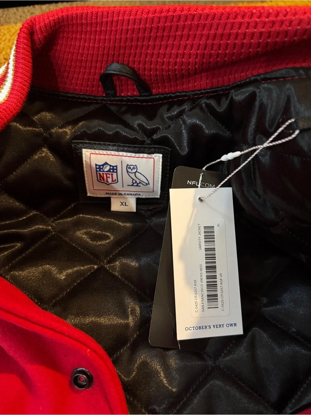 October’s Very Own OVO 49ers Niners SF Red Varsity Jacket XL